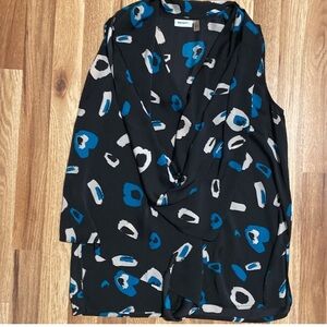 DKNYC SLEEVELESS Draped V NECK Navy Floral Blue Patterned Sleeveless Blouse